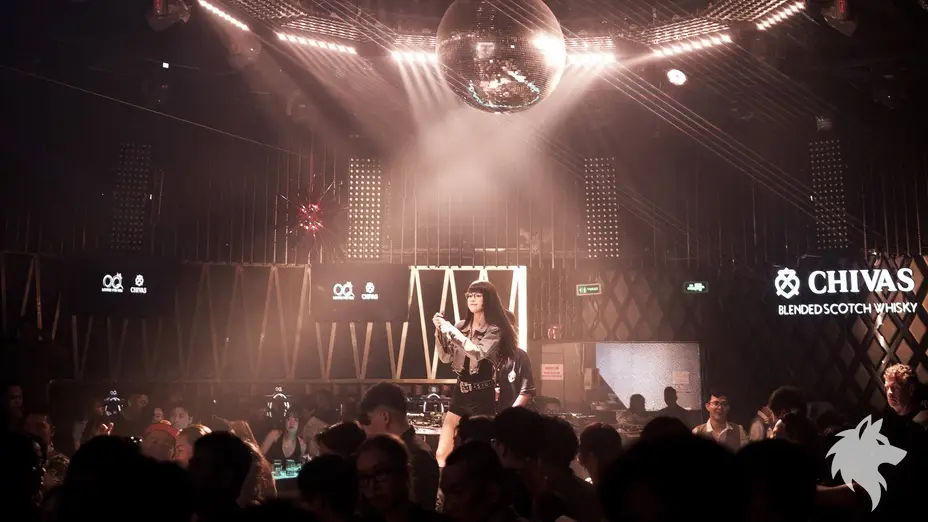 미러볼 아래 서 있는 디제이