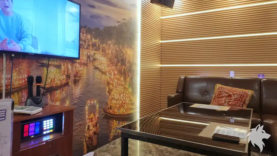 아늑한 소파와 노래방 기기