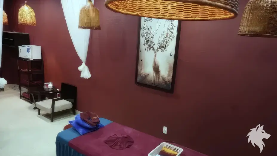 사슴 그림 액자가 걸린 마사지실